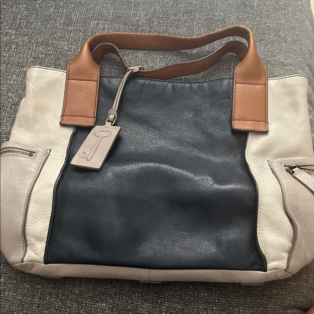 Elegant Two-Tone Leather Tote Bag